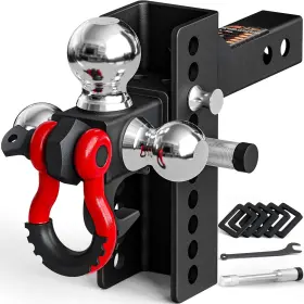 30009 Ac-dk Adjustable Heavy-duty Trailer Hitch Tri-ball Mount With Tow Hook Black