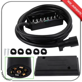 App16022to731s App Rv 7 Way Plug Inline Pre-wired Trailer Cord Junction Box With 12 Foot Cable