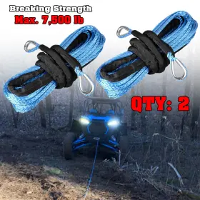 Astradepot 934668118381 Pair 50ft X 1/4 Inch Blue Synthetic Winch Rope Extension Cable Recovery 7500 Lb Atv