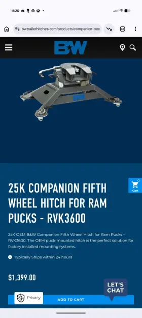 B&w Rvk3600 B&w Companion 5th Wheel Hitch - Heavy Duty Excellent Condition