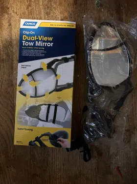 25653 Camco 2 New Exterior Dual View Towing One Clip On Double Tow Strap Mirrors