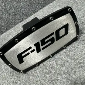 8153242 Ford F-150 2 Inch Tow Hitch Cover Plug Engraved Billet Black Powder Coated
