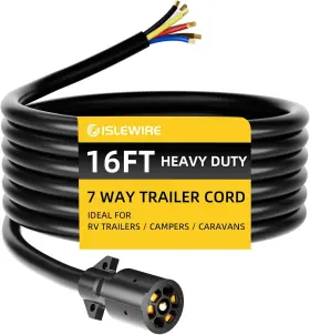 Isle-tcw-16f Islewire Heavy Duty 7 Way Trailer Cord - 16 Feet Without Junction Box Black