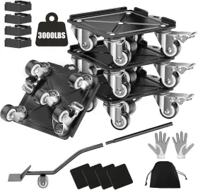 Jz-wl-6 Loyal Tiger Heavy Duty 3000lbs Furniture Dolly And Movers With 5 Wheels Brake - Black
