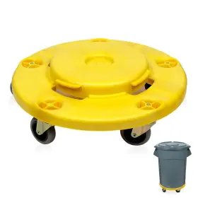 50933 Maxworks Round Trash Can High Visibility Yellow Dolly With 5