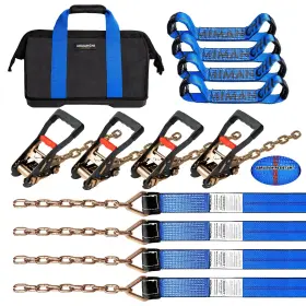 Vtdk-blue559 Mimanchi 8 Point Roll Back Vehicle Tie Down Kit With Heavy-duty Chain Blue