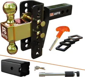 Ps-006 Psauto Adjustable Ball Mount Trailer 2-1/2 Inch Adaptor Gold 6-inch Drop