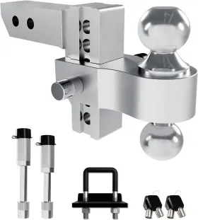 Ath216l Retrue Adjustable Trailer Hitch 4 Inch Drop For 2 Receiver Silver