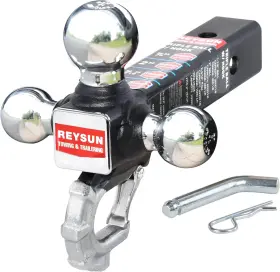 864012 Reysun Trailer Hitch Tri-ball With Hook Tactical Tow Ball Chrome