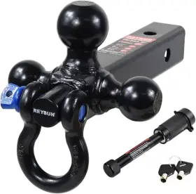 864058 Reysun Trailer Hitch Tri-ball Mount With Rotatoble Tow Black Ball Lock