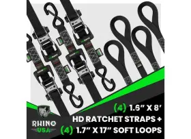Rhino Usa 711841545079 Hd-ratchetkit-4pk 1.6 Inch X 8ft Hd Ratchet Tie-down Set 4-pack