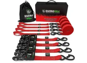 Rhino Usa 711841545253 Hdkit-4pk-red 1.6 Inch X 8ft Hd Ratchet Tie-down Set 4-pack Red
