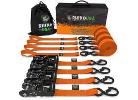 Rhino Usa 711841545277 Hdkit-4pk-org 1.6 Inch X 8ft Heavy Duty Ratchet Tie-down 4-pack Orange