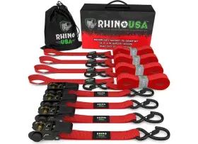 Rhino Usa 711841545307 Rcht-4pack-red Medium Duty Ratchet Strap Tie-down 1 Inch X15ft 4-pack Red