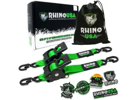 Td-rsre2x10-grn-r Rhino Usa 810109891375 Retractable Ratchet Straps 2 Inch X 10ft 2-pack Green