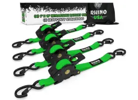 Td-rsre1x10-blk-r Rhino Usa 810109891399 1 Inch X 10ft Retractable Ratchet Straps 4-pack