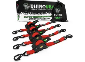 Td-rsre1x10-red-r Rhino Usa 810109891412 Retractable Ratchet Straps 1 Inch X 10ft 4-pack Red