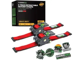 Rhino Usa 810109892365 Retractable E-track Ratchet Straps 2 Inch X10ft 2-pack Red