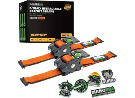 Rhino Usa 810109892372 Retractable E-track Ratchet Straps 2 Inch X10ft 2-pack Orange
