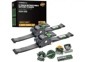 Rhino Usa 810109892389 Retractable E-track Ratchet Straps 2 Inch X10ft 2-pack Gray