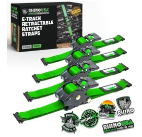 Rhino Usa 810109892419 Retractable E-track Ratchet Straps 2 Inch X10ft 4-pack - Green New