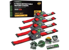 Rhino Usa 810109892426 Retractable E-track Ratchet Straps 2 Inch X10ft 4-pack Red