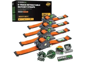 Rhino Usa 810109892433 Retractable E-track Ratchet Straps 2 Inch X10ft 4-pack Orange