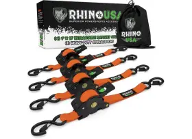 Td-rsre1x10-org-r Rhino Usa 810109892921 Retractable Ratchet Straps 1 Inch X 10ft 4-pack Orange