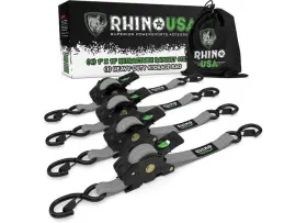 Td-rsre1x10-gry-r Rhino Usa 810109892938 Retractable Ratchet Straps 1 Inch X 10ft 4-pack Gray