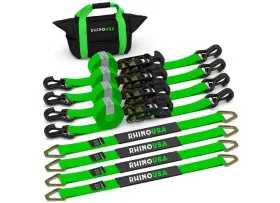 Rhino Usa 850022810787 2in-hdkit-grn 2 Inch X 8ft Heavy Duty Vehicle Tie-down Kit J-hook Green