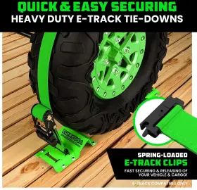 Td-sschock-4pk-grn Rhino Usa E-track 4 Wheel Chock Tie Down Trailer Tire Strap Kit For Atv Utv Rtv