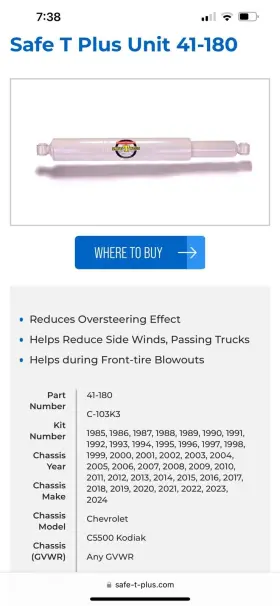 41-180 Safe-t-plus Single Steering Stabilizer