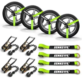 96-chain Senkeyfe 4 Pack Car Hauler Tie Down Straps 2 Inch X96 With Chain Hooks Green