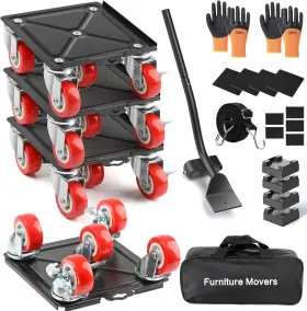 Red-5 Senwell-ka 4 Packs Heavy Duty Furniture Dolly With 5 Wheels 6.3in And Dollies Black