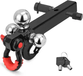 Superunner-1006 Superunner 768571747976 Upgraded Trailer Hitch Tri-ball Mount With Hook And Shackle Heavy Duty Black