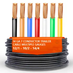 U-14-12-10-ga Toolshq Heavy Duty 7 Way Copper Rv Trailer Cable 14/4-12/1-10/2 Gauge Pvc Jacketed 50 Ft