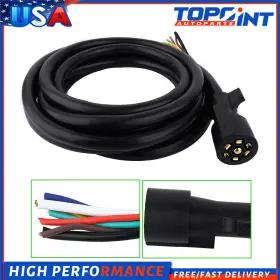 E16029cp754s Topoint 7-way Trailer Connector Plug 15ft Cord 7-pin Wiring Harness For Truck Camper Rv
