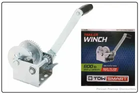 Towsmart 875195007956 Tow Smart 600 Lbs. Manual Trailer Winch 2 Inch X 20 Ft. Capacity 2-way Ratchet
