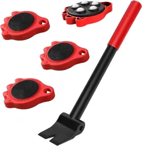 Wellhome 742183940635 Wheels For Moving Furniture Dolly - 360 Rotating Lifter Set Red